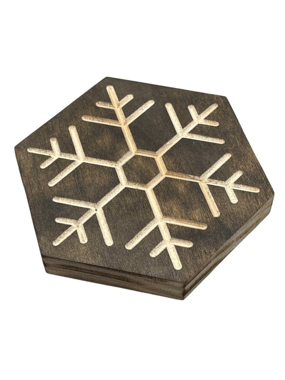 Snowflake wood Plack sign embossed burned Christmas winter brown 5 x 5" READ